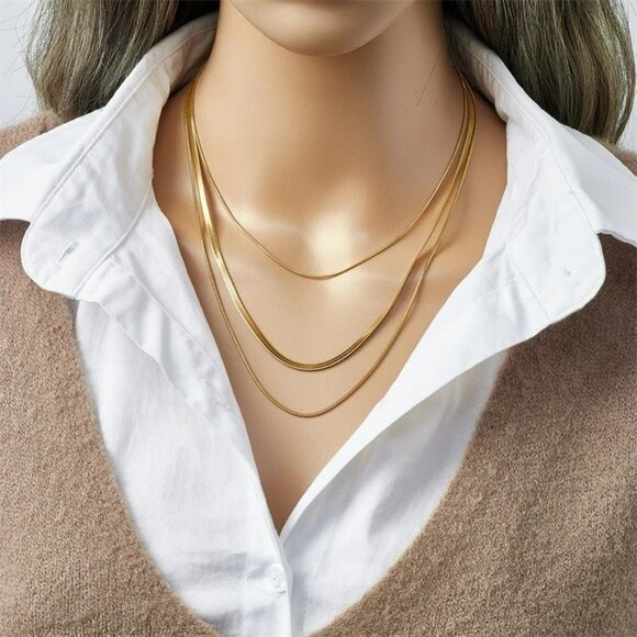 3 Layer Snake Bone Thick Chain Choker Necklaces - Picture 6 of 6